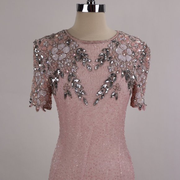 Vtg Stenay NWOT Pink Sequin Beaded Rhinestone Party Cocktail Wedding Dress S - Picture 8 of 13
